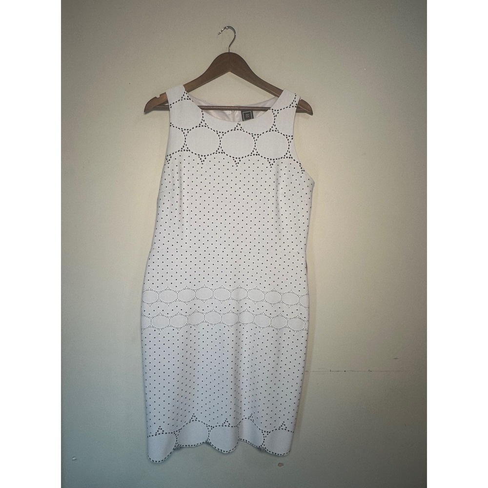 RM Richards White Black Laser Cut Belted Sheath Work Event Dress Size 12